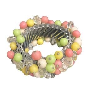 Vintage Japan Cha Cha Faux Pearl Bracelet Pastel Bead Expandable MCM 1960s